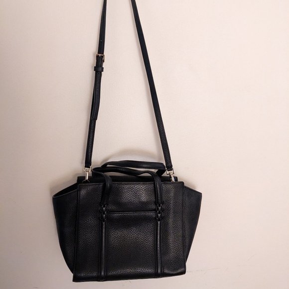 Kate Spade - Medium Black Pebbled Leather Satchel with Flower Embroidery - Picture 2 of 6